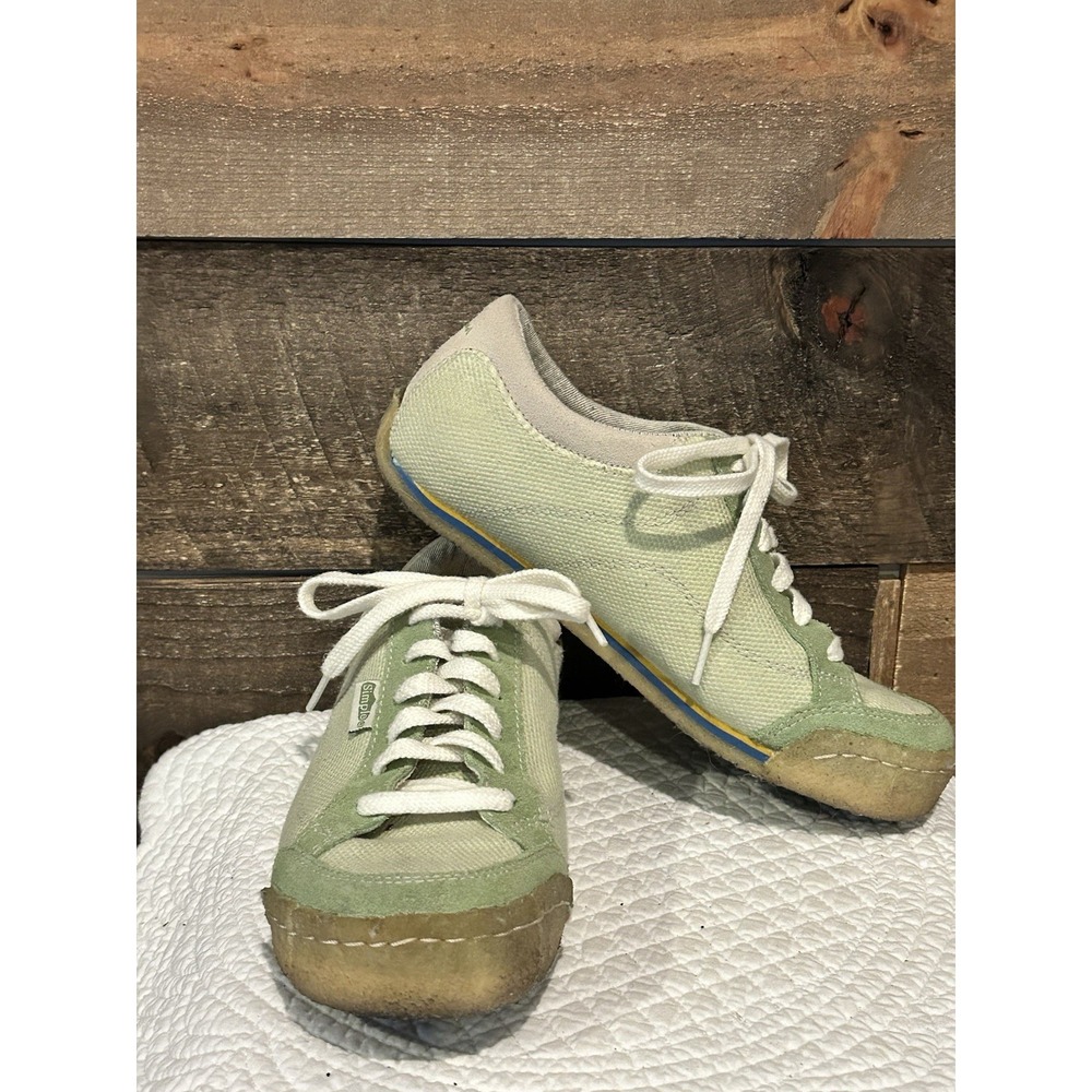 Simple Shoes Women's Lace Up‎ Green Suede Canvas Dark Rubber Gum Soles 7.5